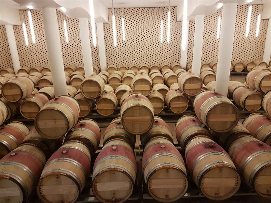 Wine barrels in a Saint-Émilion cellar